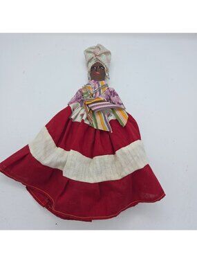 Vintage Handcrafted Red Striped Cloth Souvenir Doll Folk Art HG2
